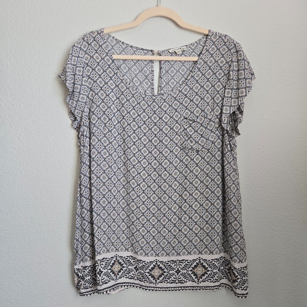 Artisan NY Moroccan Mediterranean Pattern Lightweight Flutter Sleeve Top Size XL